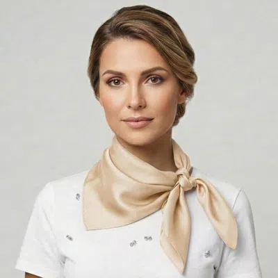 Truedames Classic Solid Silk Feel Square Scarf In Sand