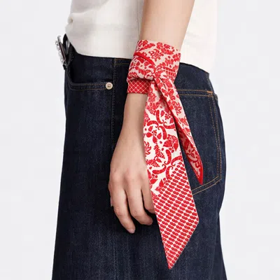 Truedames Classic Vintage Floral Motif Print Silk Feel Twilly Skinny Scarf In Red