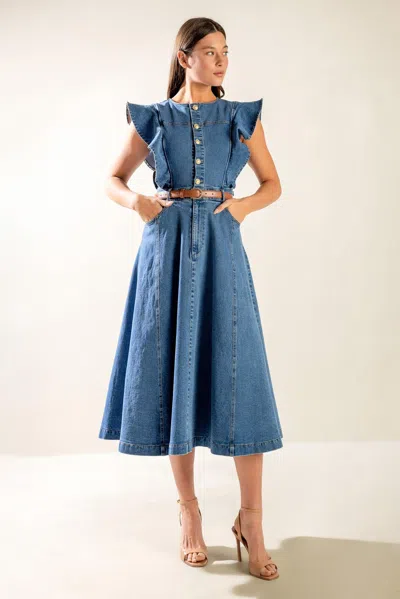 Truedames Classic With A Twist Denim Midi Dress In Blue