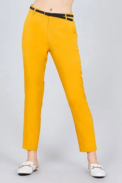 Truedames Classic Woven Pants W/belt In Yellow