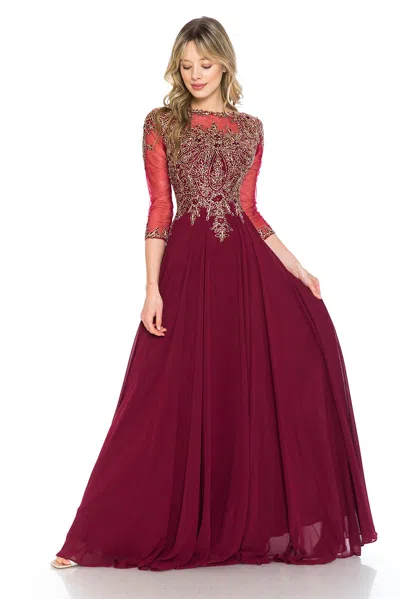 Truedames Classy Embroidered Modest Long Sleeve Mob Gown In Burgundy