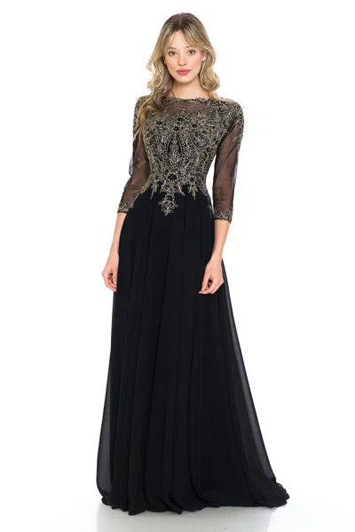 Truedames Classy Embroidered Modest Long Sleeve Mob Gown In Black