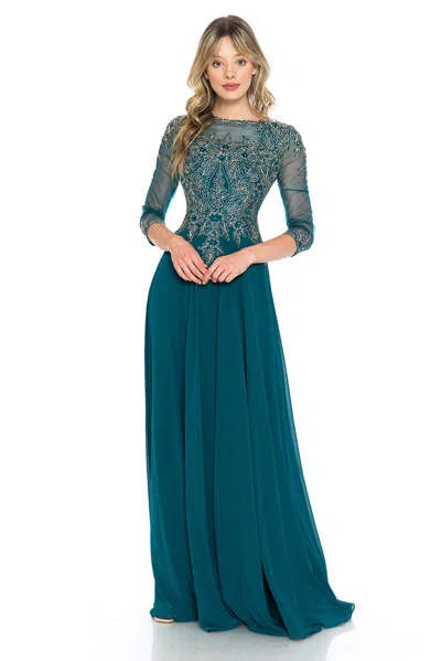 Truedames Classy Embroidered Modest Long Sleeve Mob Gown In Green