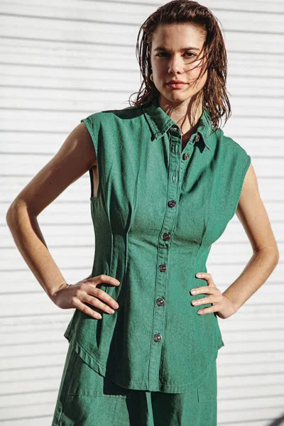 Truedames Clean Slate Denim Top In Green