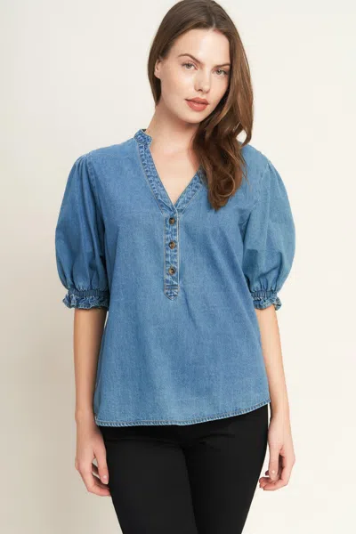 Truedames Closer To You Denim Top In Blue