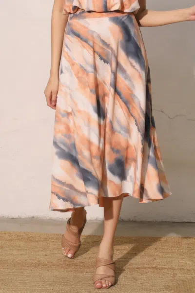 Truedames Cloud Tie Dye Midi Swing Skirt In Brown