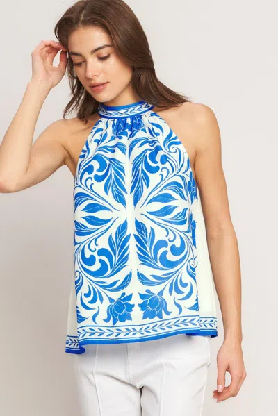 Truedames Coastal Charm Halter Woven Top In Blue