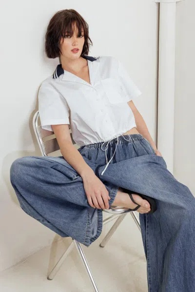 Truedames Coastal Collar Woven Crop Top In White