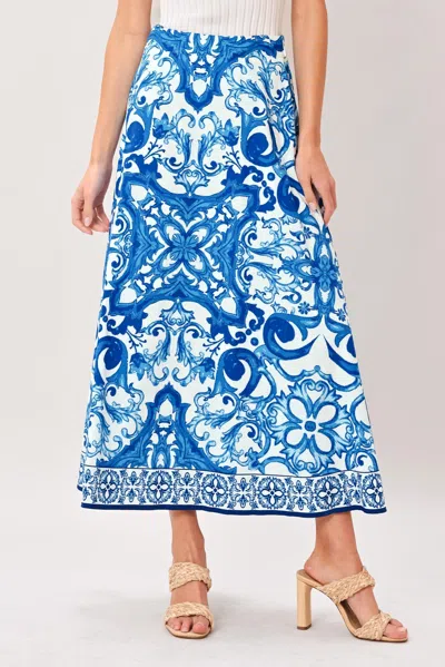 Truedames Coastal Mosaic Woven Midi Circle Skirt In Multi