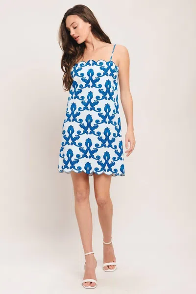 Truedames Coastal Scroll Woven Mini Dress In White