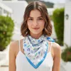 Truedames Coastal Watercolor Seashell Starfish Pattern Printed Square Silky Satin Bandana Scarf In Blue