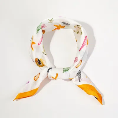 Truedames Coastal Watercolor Seashell Starfish Pattern Printed Square Silky Satin Bandana Scarf In White