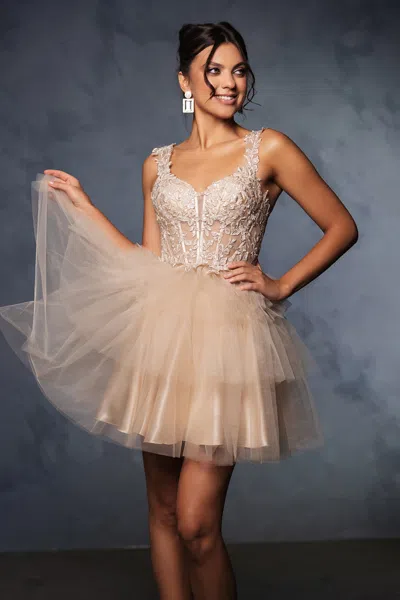 Truedames Cocktail A-line Spaghetti Strap Semi Formal Dress In Neutral