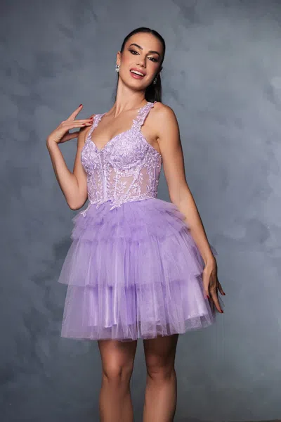 Truedames Cocktail A-line Spaghetti Strap Semi Formal Dress In Purple