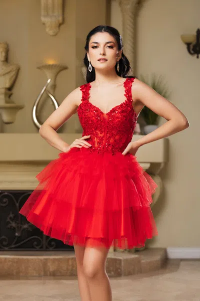 Truedames Cocktail A-line Spaghetti Strap Semi Formal Dress In Red