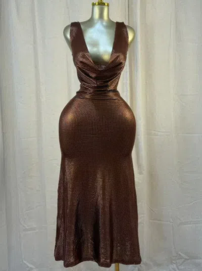 Truedames Cocoa Moonlight Shimmer Midi Dress In Brown