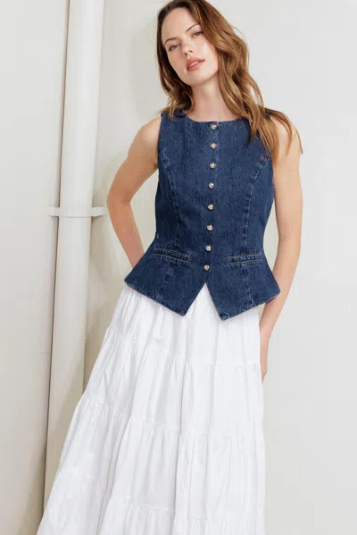 Truedames Coffee Petal Denim Vest In Blue