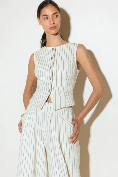 Truedames Coffee Run Striped Woven Vest In White