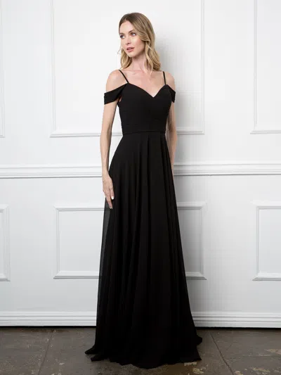 Truedames Cold Shoulder Long Bridesmaid Chiffon Gown In Black