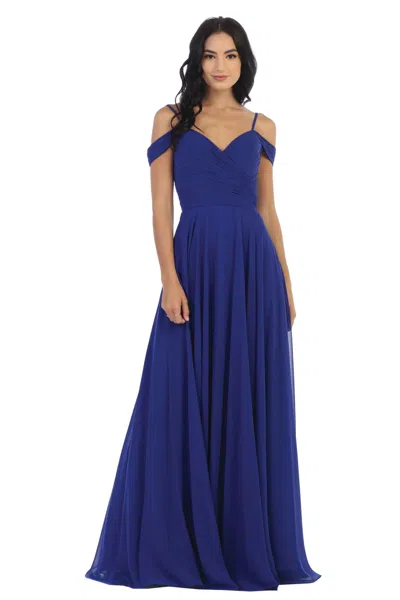 Truedames Cold Shoulder Long Bridesmaid Chiffon Gown In Blue