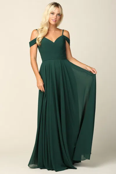 Truedames Cold Shoulder Long Bridesmaid Chiffon Gown In Green