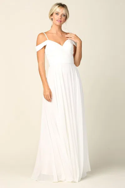 Truedames Cold Shoulder Long Bridesmaid Chiffon Gown In White