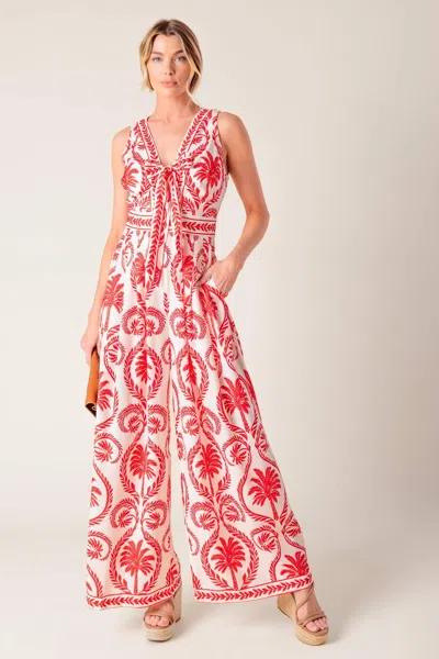 Truedames Colette Dream Red Woven Jumpsuit In Multi