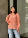 Truedames Collar Button Down Rhine Stone Detail Blouse In Pink