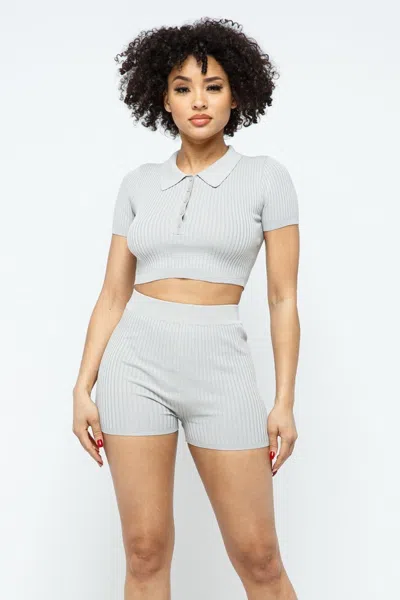 Truedames Collar Crop Top + Shorts Set In Grey