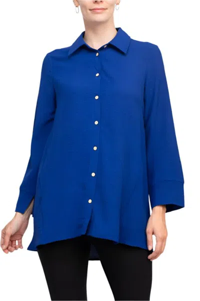Truedames Collared 3/4 Sleeve Solid Shirt In Blue