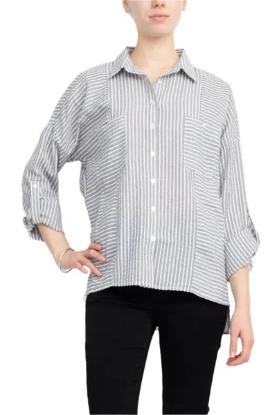 Truedames Collared Button Down 2 Way Sleeve Pockets High Low Hem Polyester Shirt In Black