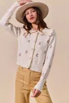 Truedames Collared Floral Embroidered Button Down Sweater Cardigan In White