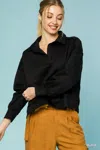 Truedames Collared Neck Long Sleeve Top With Raw Hem Detail In Black