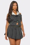 Truedames Collared Vest Pleated Skort Set In Gray