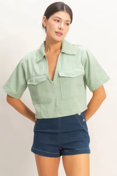 Truedames Collared V-neck Top In Multi