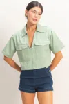 Truedames Collared V-neck Top In Multi