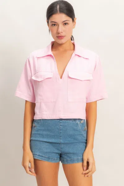 Truedames Collared V-neck Top In Pink