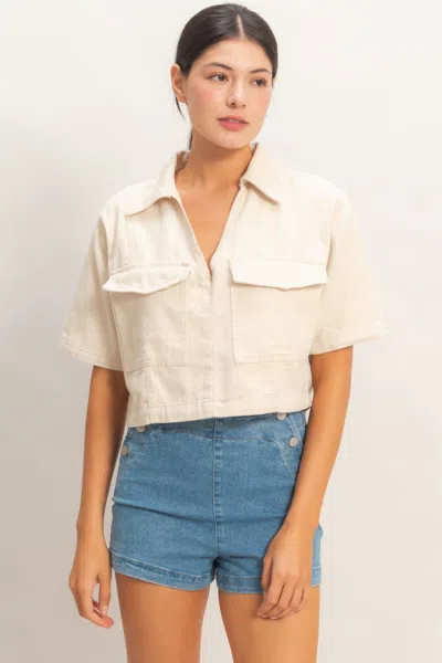 Truedames Collared V-neck Top In White