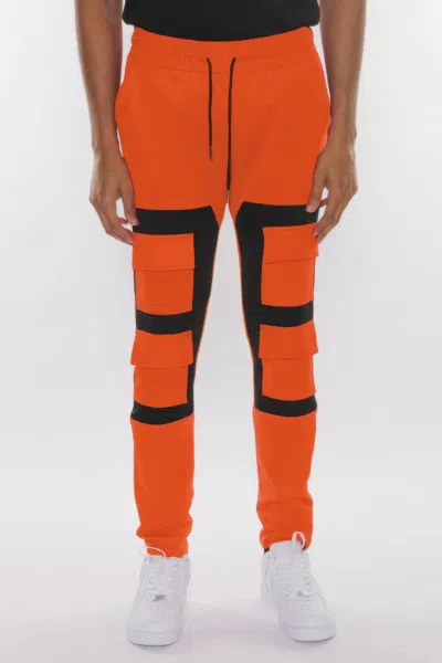 Truedames Color Block Cargo Track Pant In Orange