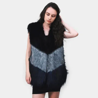 Truedames Color Block Faux Fur Vest In Black
