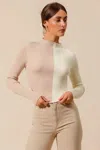 Truedames Color Block Fitted Crop Sweater Top In Neutral