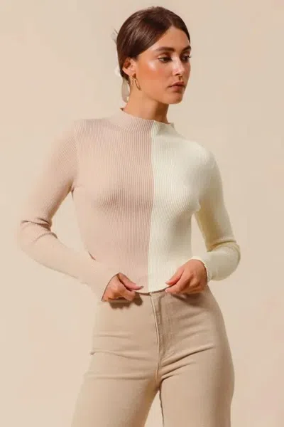 Truedames Color Block Fitted Crop Sweater Top In Neutral