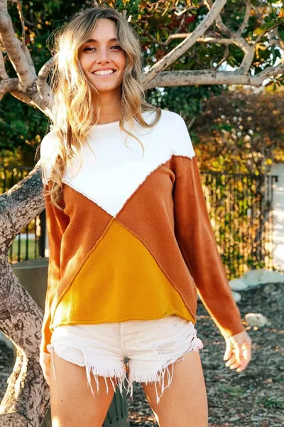 Truedames Color Block Geometric Sweater In Brown
