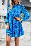 Truedames Color Block Hem Ruffle Printing Loose Fit Midi Dress In Multi