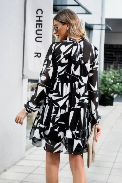 TRUEDAMES COLOR BLOCK HEM RUFFLE PRINTING LOOSE FIT MIDI DRESS