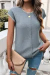 Truedames Color Block Knit Round Neck Fit Top In Gray