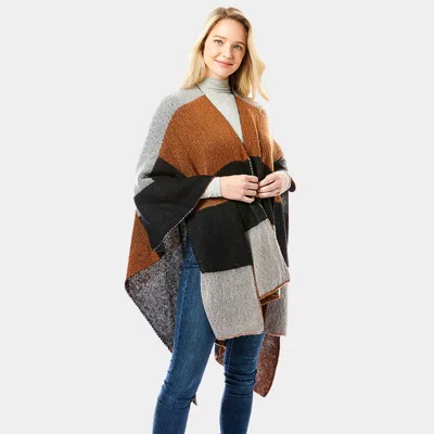 Truedames Color Block Ruana Poncho In Brown