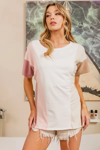 Truedames Color Block Short Sleeve T-shirt In White