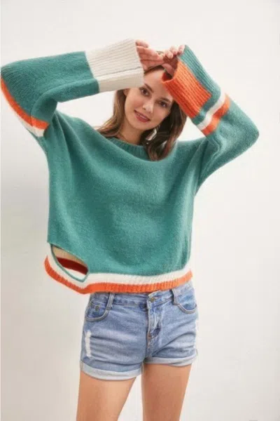 Truedames Color Block Sweater With Cut Out In Green