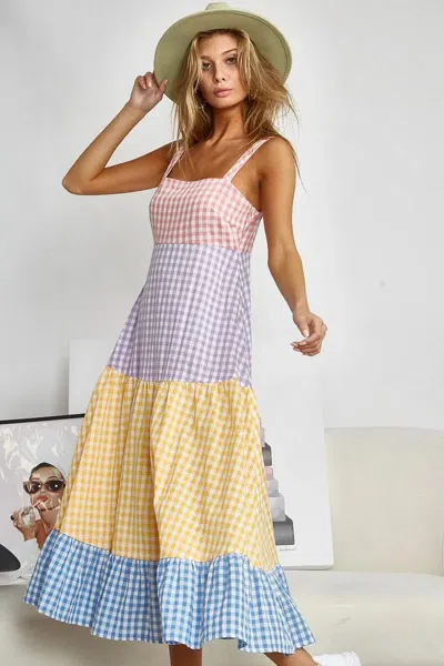 Truedames Color Block Tiered Gingham Dress In Multi